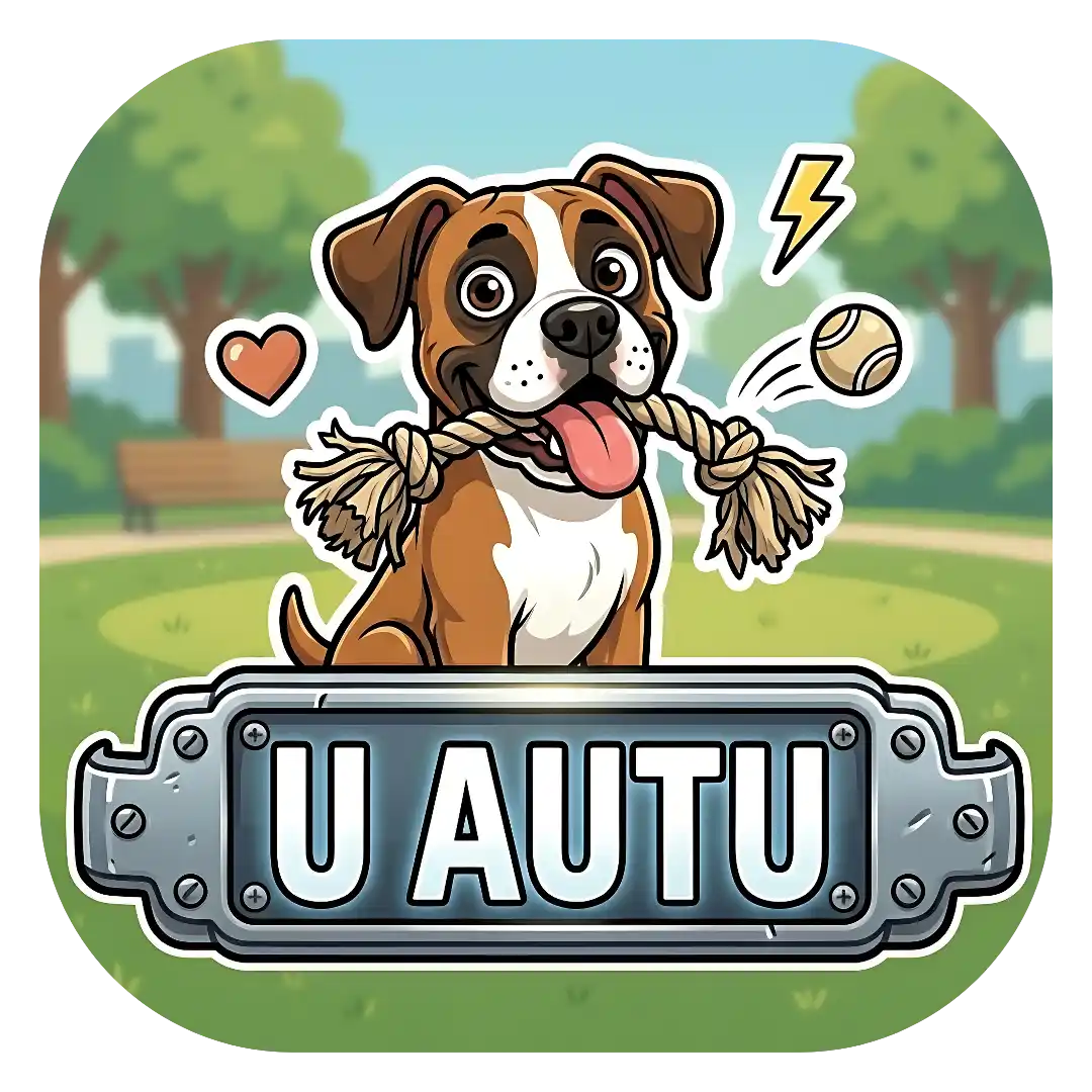 boxer Magnet za auto s motivom psa pasmine boxer koji drži igračku u ustima